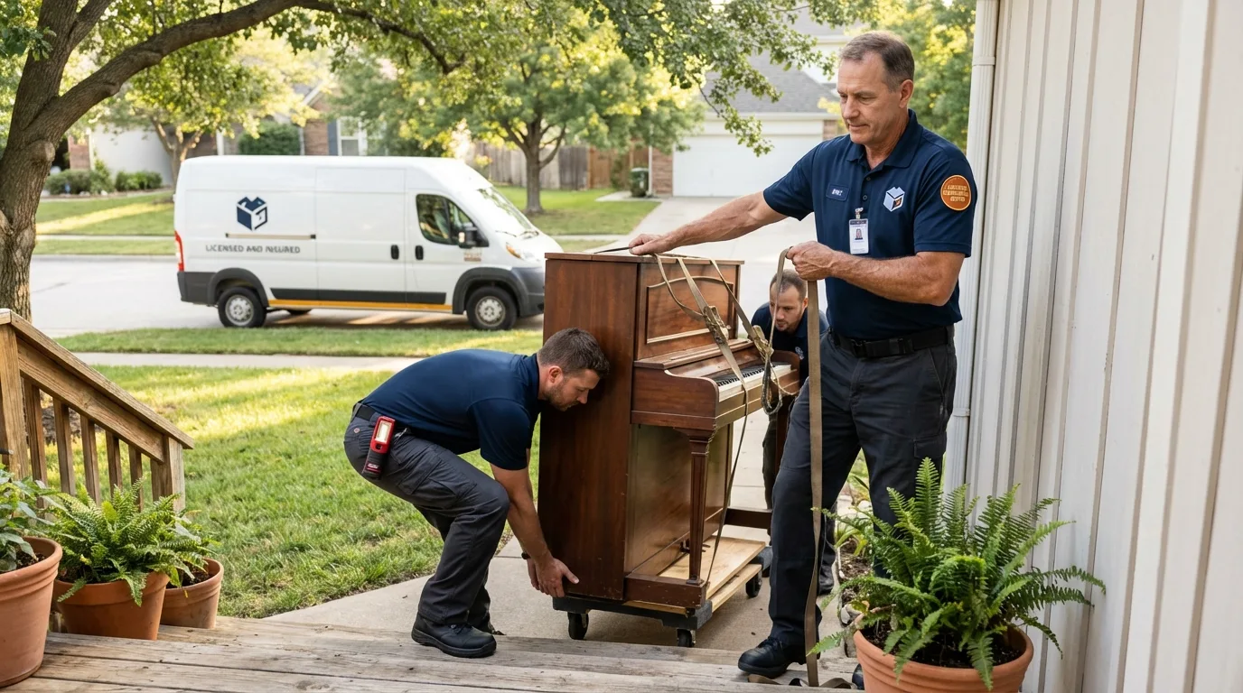 Licensed piano movers securing grand piano in Tunica, MS
