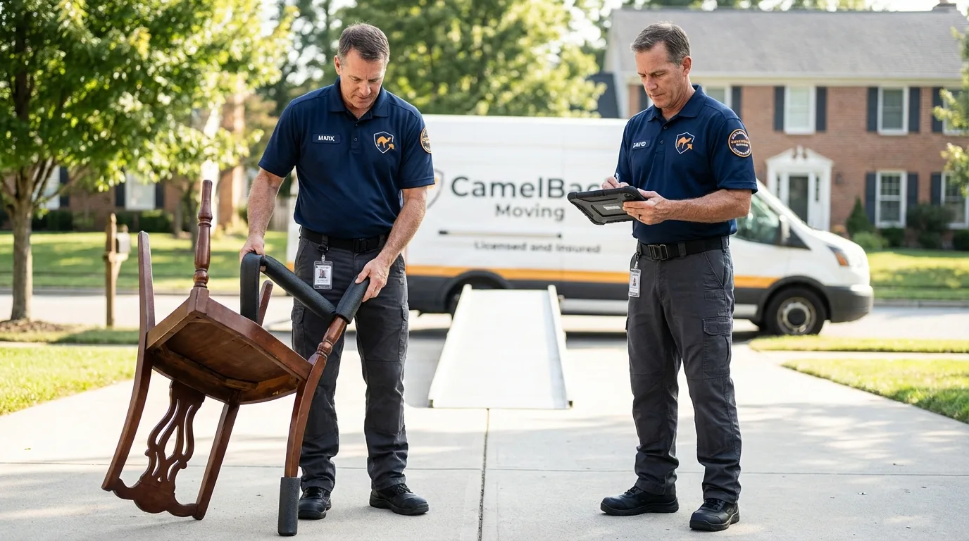 Movers inspecting furniture for damage prevention before loading in Tunica, MS
